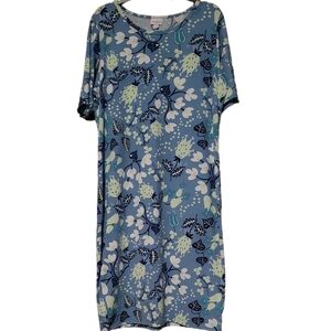 LLR LuLaRoe Julia Teal & White Floral Dress Pluss Sz 2XL NWOT